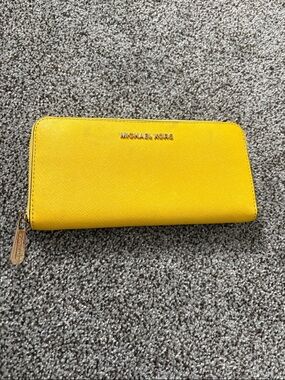 Michael Kors Bright Yellow Saffiano Zip Wallet with Gold Hardware